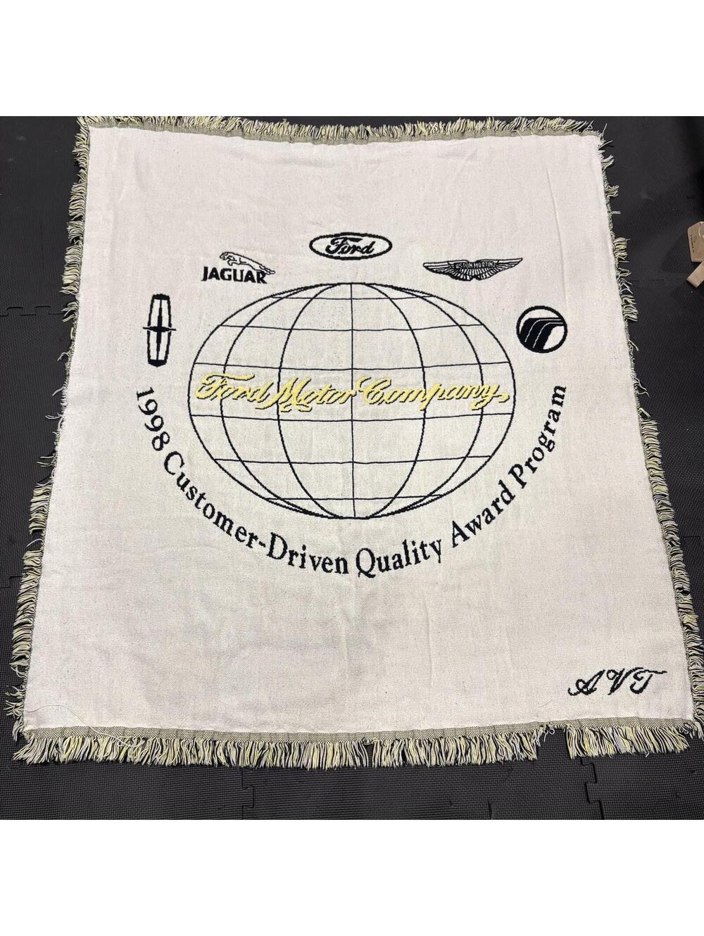Ford Vintage Throw Blanket Unisex Collector Cotton Auto Logo Fringe 1998